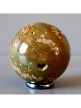 Ocean Jasper Sphere Green Brown Crater Crystal Ball 1.7" Hematine Stand Orb